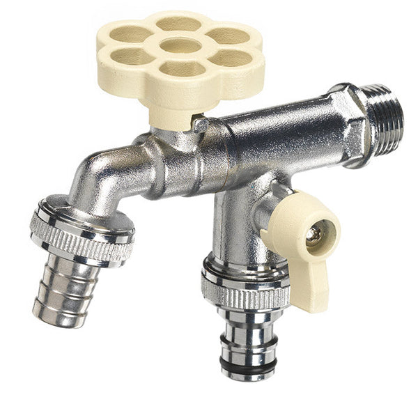 acquista Rubinetto a Sfera Doppio per Fontana da Giardino con Fiore e Leva Colorate Belfer RUB/030 Avorio