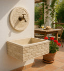 Lavello Rettangolare da Esterno 45x35 cm con Rosone Installazione a Muro in Cemento Mattone Faccia a Vista Meseta Nocciola