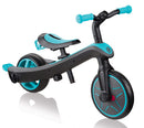 Passeggino Triciclo per Bambini con Maniglione e Tettuccio Globber Explorer Trike 4 in 1 Turchese