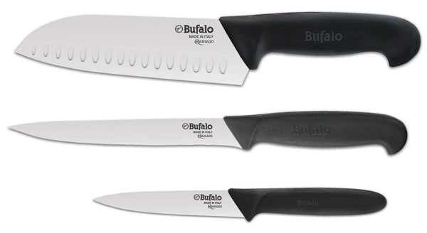 prezzo 3-teiliges Messerset zum Zerkleinern, Filetieren und Schälen Buffalo Chef Kit Schwarzer Griff