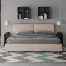 Letto Matrimoniale Testata con Cuscini Imbottito in Microfibra Mados Sabbia Varie Misure