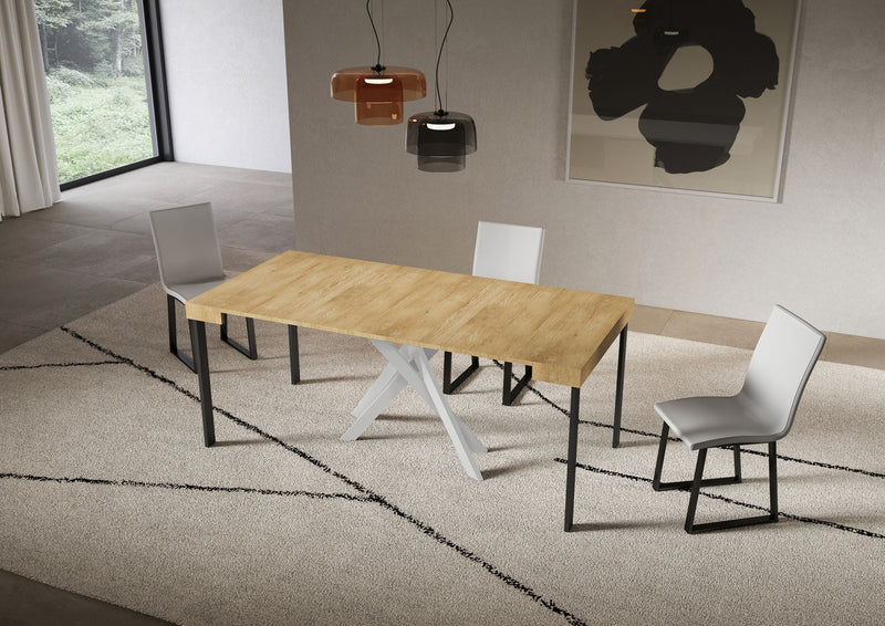 Consolle Allungabile 90-196x40x77 cm Saki Small Quercia Natura Gambe Bianche 