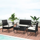Set Salotto da Giardino in Rattan Sintetico Tavolino 2 Poltrone e Divano con Cuscini Nero 