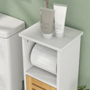 Mobile da Bagno 21x17x78 cm con Porta Rotolo di Carta Igienica e Armadietto in Bambù e MDF Bianco      
