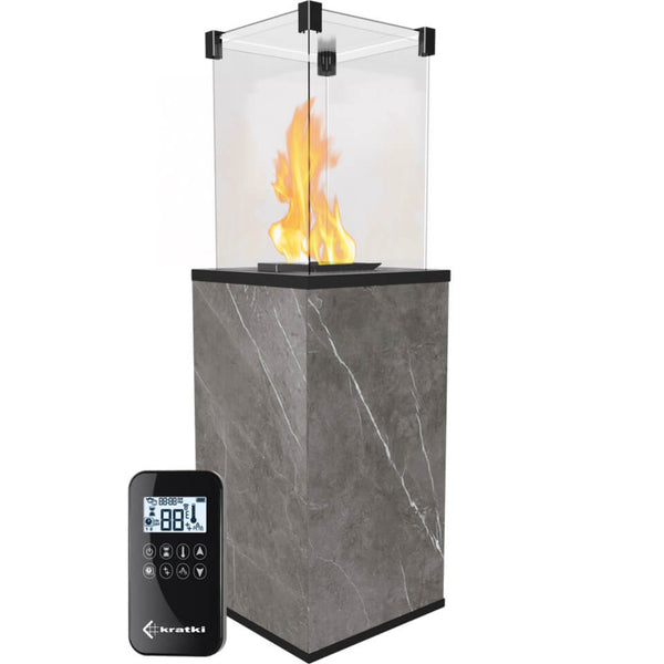 Outdoor-Gaskocher 155,3 x 48,2 x 48,2 cm Flig Gastonia grauer Naturstein mit Fernbedienung und Glas sconto