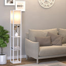 Lampada da Terra con Attacco E27 26x26x160 cm con 3 Mensole e Interruttore a Pedale in MDF e Tessuto Bianco  