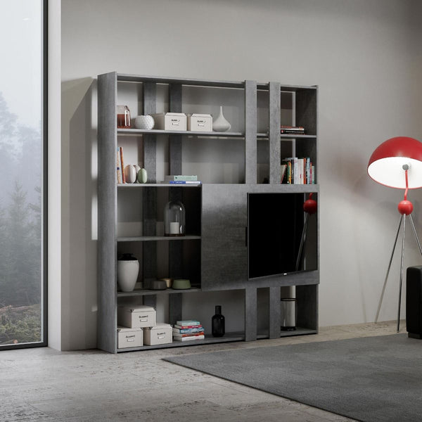 Libreria Moderna 5 Ripiani con Pannello per TV 178x36x204 cm in nobilitato Grigio sconto