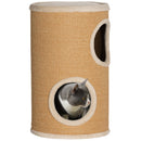 Torre Tiragraffi per Gatti con Casette in Peluche a 2 Livelli in Sisal Marrone  