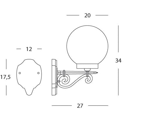 Lampada Applique Media in Alto Colore Nero Diametro 20Cm per Esterno Linea Sfera Livos