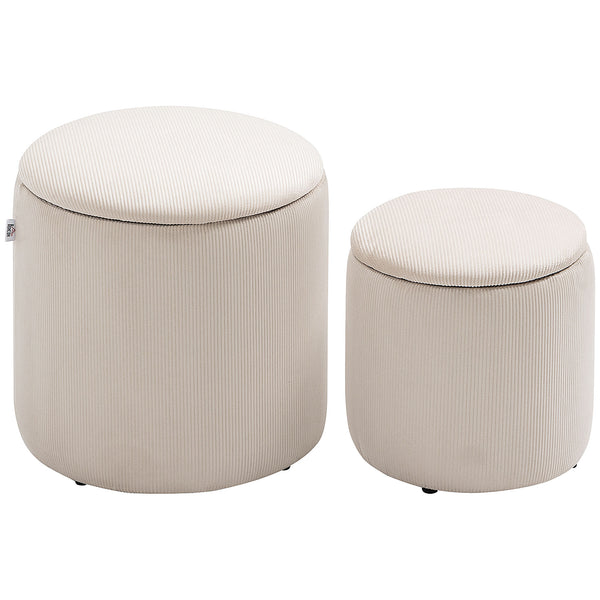Set di 2 Pouf Contenitore Salvaspazio Rotondi e Imbottiti in Velluto a Coste Bianco prezzo