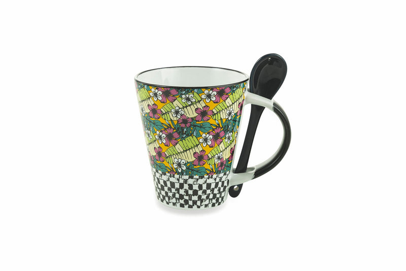 Set 20 Tazze con Cucchiaino Ø8,5x10 cm in Gres Villa d'Este Home Tivoli Carribbean Queen Vari Colori