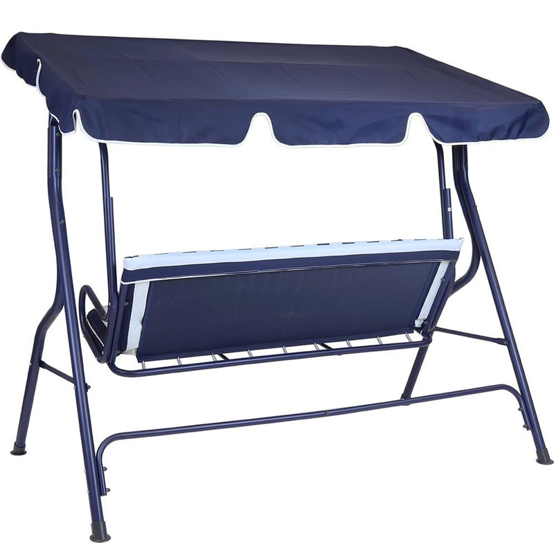 Dondolo da Giardino 3 Posti Altalena per Esterno Acciaio + Tettuccio BLU Bianco