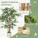 Pianta Artificiale di Baniano Alta 120 cm Verde in PEVA e Legno con Vaso Contenitore in PP e Cemento Bianco      