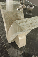 Tavolo Fisso 180x100x76 cm in Pietra con Top in Vetro Trasparente