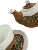 Set Teiera con Tazza e Piattino in Porcellana in Porcellana Decoro in Bambù Noce
