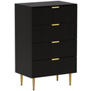 Cassettiera da 4 Cassetti Design Canettato 60x40x96 cm con Maniglie Dorate e Dispositivo Antiribaltamento in MDF Nero      