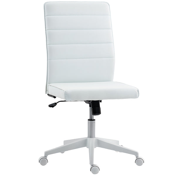 prezzo Sedia da Ufficio Ergonomica e Regolabile 58x53x97-107 cm con Schienale Ricurvo in Pelle PU e Acciaio Bianco