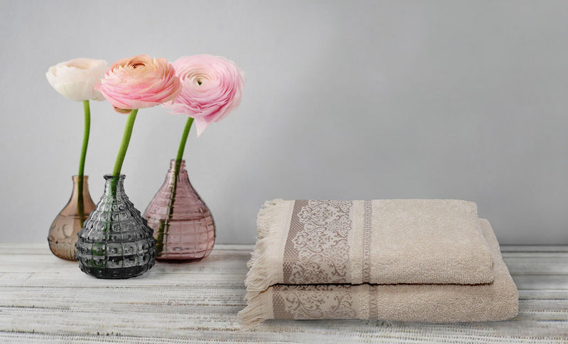 Set Spugna Asciugamani Ospite + Salvietta Kate Frangia Argento