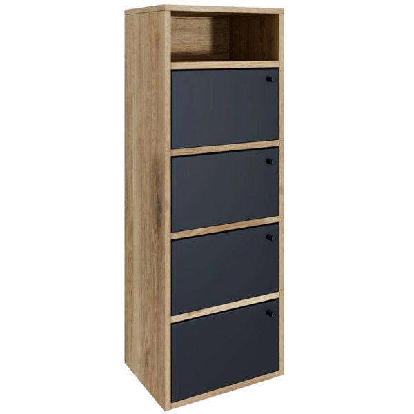 Scarpiera Salvaspazio 4 Ante 42x33x118h cm in Melaminico Venato a Rilievo Rovere e Nero sconto