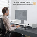Supporto per Monitor da Scrivania 60-116x22x12 cm con 2 Cassetti 3 Spazi Sottostanti Portata 14kg Bianco      