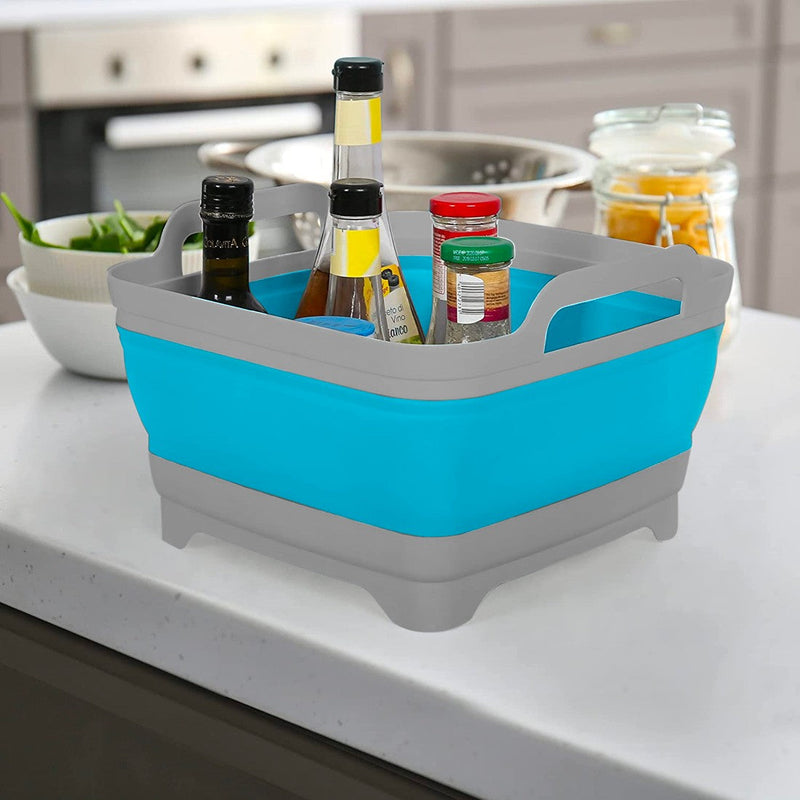 Vaschetta Bacinella Multiuso Pieghevole 30,5x30 cm 9 Litri con Tappo di Scarico in Silicone Blu