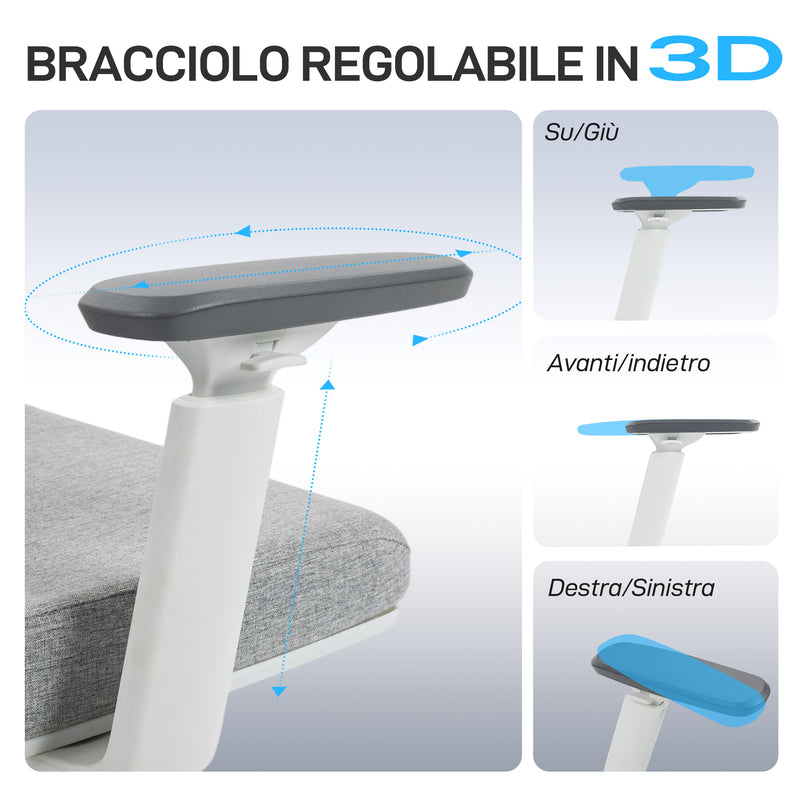 Sedia da Ufficio Ergonomica e Traspirante 64,5x62,5x112-122 cm con Supporto Lombare Dinamico 4D Multicolore      