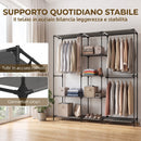 Armadio Aperto Salvaspazio 182x43x182 cm con 3 Barre Appendiabiti 5 Ripiani Struttura in Acciaio Nero      