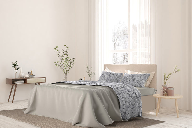 Set lenzuola stampa sopra Sotto e Federe Ornato Grigio Varie Misure