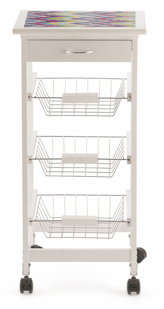 Carrello da Cucina Salvaspazio 37x37x76 cm 3 Ceste in Legno Soriani Zig Zag Bianco