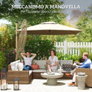Ombrellone a Sbalzo Inclinabile con Manovella 415x293x270 cm con Base a Croce Cachi