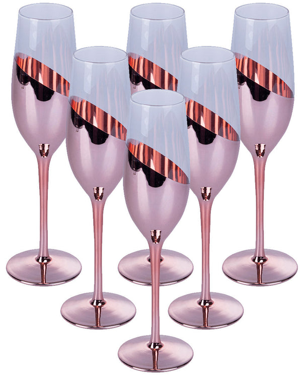 sconto Set 6 Champagnergläser Chic Flûte in Villa d'Este Home Tivoli Transparent und Roségold Glas