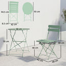 Set Bistrò con Due Sedie e Tavolo da Giardino Ø58x70 cm Pieghevoli in Metallo Verde Chiaro      