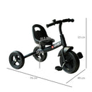 Triciclo per Bambini in Metallo Campanello Parafango Ruota Speciale Nero 
