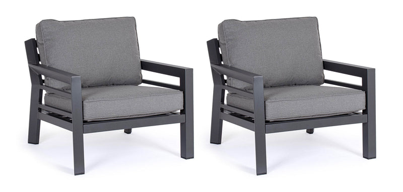 Set 2 Poltrone con Cuscini da Giardino 80x85x88 cm in Alluminio Hendrix Antracite