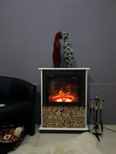 Camino Elettrico da Pavimento 90x70x25 cm Effetto Fiamma 1100W Andreea & Dionis Bianco/noce scuro