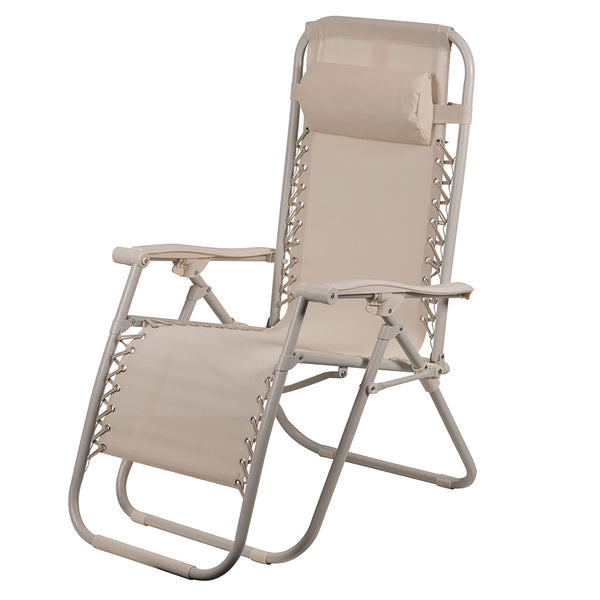 sconto Sedia Sdraio Reclinabile e Richiudibile Rio 65x90x108 cm con Poggiatesta in Poliestere con Struttura in Acciaio Avorio Mélange