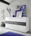 Credenza Mobile da Salotto 4 Porte 1 Anta a Ribalta 85x161x43cm TFT  Cube Bianco Lucido e Quercia Wengè