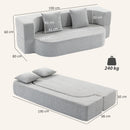Divano Letto 2 Posti 2 in 1 190x80x60 cm con 2 Cuscini Sfoderabili Braccioli e Seduta Imbottita in Ciniglia Grigio Chiaro      