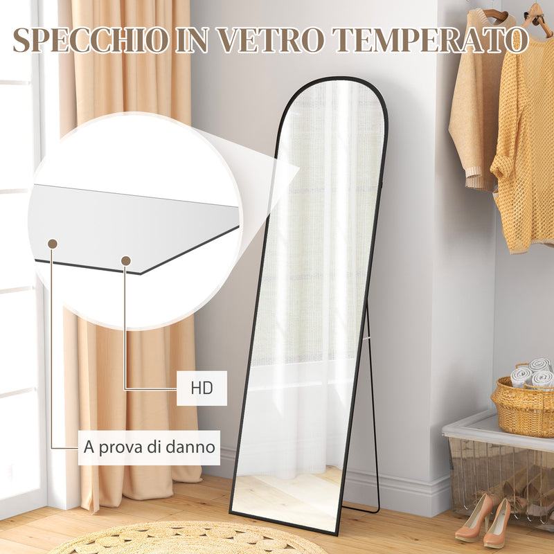 Specchio da Terra e Parete Moderno con Supporto Pieghevole 50x170 cm in Lega di Alluminio Nero      