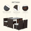 Set Tavolo e 4 Sedie da giardino in Rattan Sintetico e Acciaio con Cuscini Marrone 