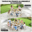 Tavolo Estensibile da Giardino 180x90x75 cm Piano in Vetro Temperato in Alluminio Bianco Crema      