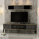 Porta tv con pensile Bientv 180 effetto marmo nero particolari oro