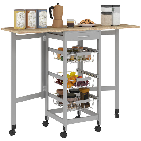 Carrello da Cucina 37x37x77,5 cm con 3 Cestini e 2 Ribalte in Legno e Metallo Grigio e Rovere online