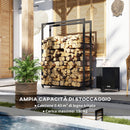 Portalegna per Camino da Interno o Esterno con Ruote 120x32x151 cm in Acciaio Nero
