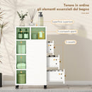 Mobiletto Bagno Salvaspazio 20x40x80 cm con Ruote 3 Cassetti e 5 Vani con Ripiani Regolabili Bianco      