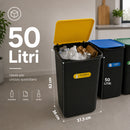 Set 3 Pattumiere 37,5x36x62 cm Bidoni Raccolta Differenziata Spazzatura Capienza da 50 L in Plastica Nero      