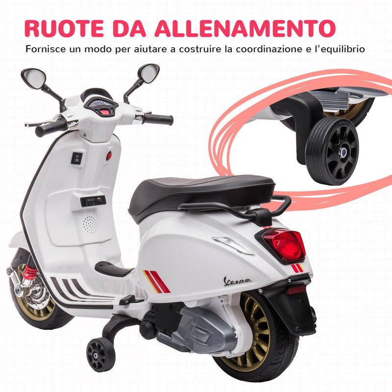 Moto Elettrica per Bambini Licenza Ufficiale Piaggio Vespa Sprint 12V con Rotelle Luci e Suoni Bianco