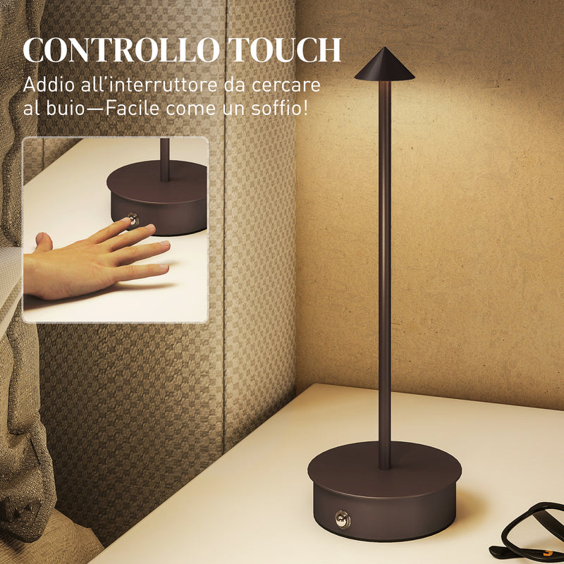 Lampada da Tavolo Touch Luce Led 3 Tonalità Ricaricabile con USB in Acciaio Caffè  