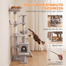 Albero Tiragraffi Multilivello per Gatti 78x40x152 cm con 4 Pali in Sisal Truciolare e Peluche Grigio Chiaro      