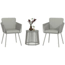 Set da Giardino 2 Sedie in Stile Boho e Tavolino in Vetro in Rattan Grigio Chiaro   